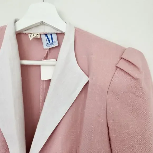Vintage M Company Pink Blazer One Button Fold Over Collar Should Pad Suit Coat S - Picture 2 of 11